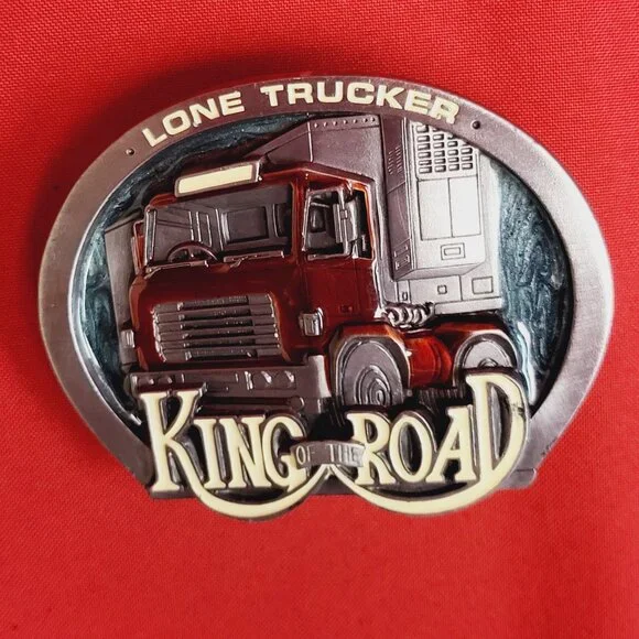 Vintage King of the Road Lone Trucker Red Artic Truck Driver Belt Buckle 1990